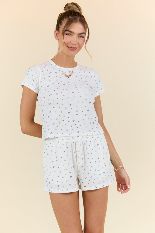 What A Dream Blue Ditsy Floral Short Sleeve Pajama Top for Women - Soft & Comfortable Sleepwear - Perfect for Lounge, Bedtime & Relaxation at Home