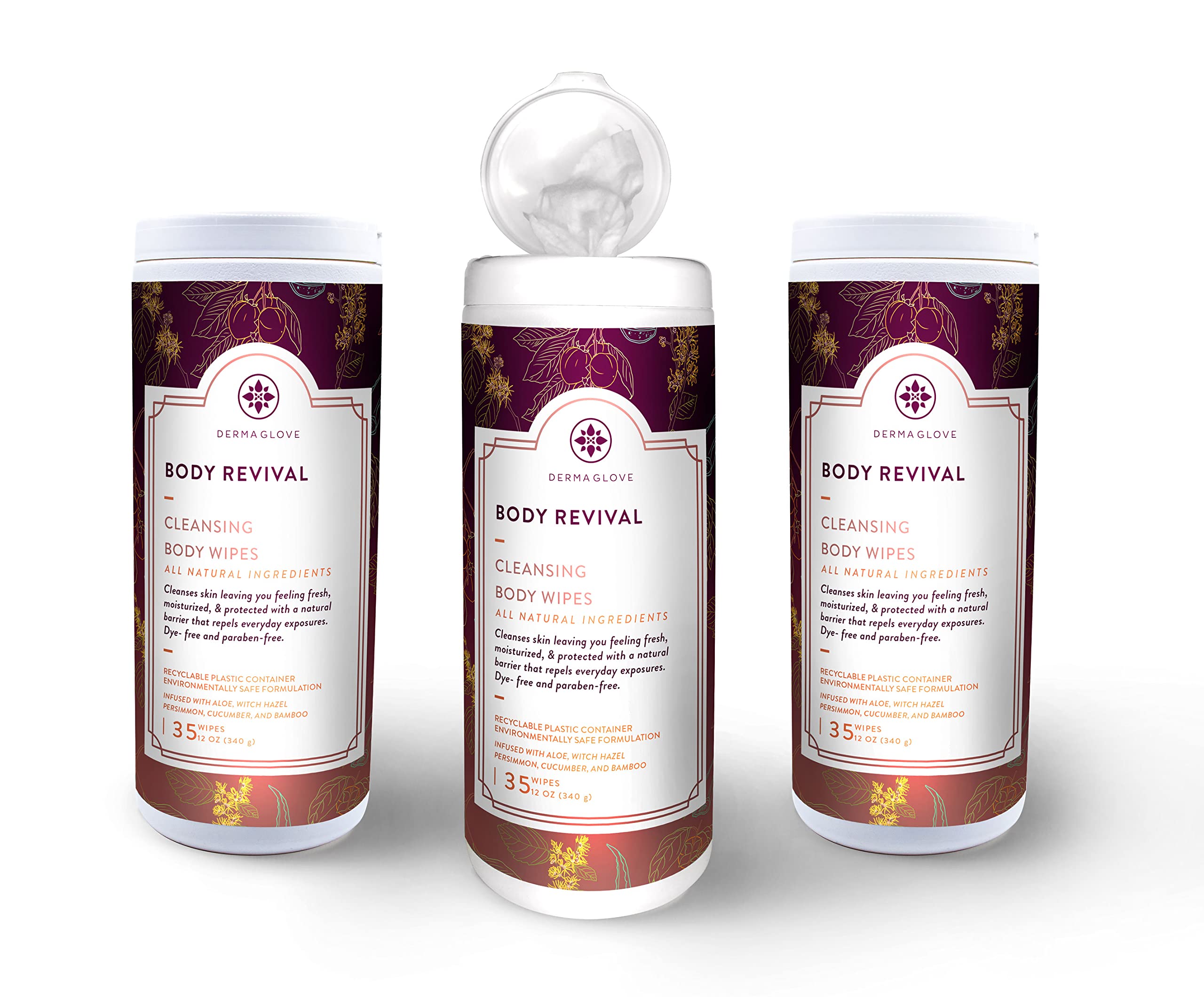 Dermaglove Body Revival Wipes - 3 Pack Full Body Cleansing & Revitalizing Wipes for Hydrated, Refreshed Skin | On-the-Go Skincare | Travel, Gym & Post-Workout Use (35 Count per Pack)