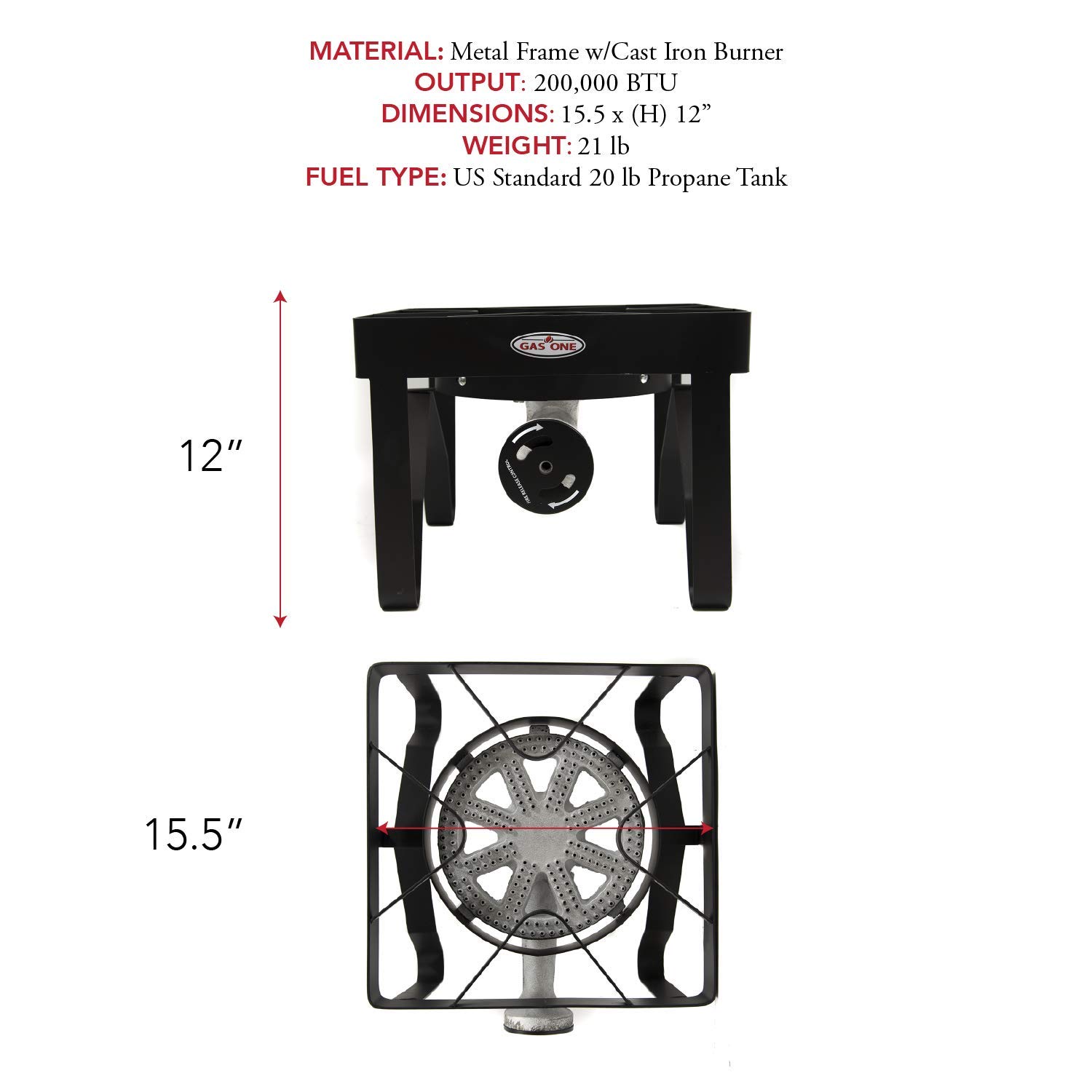 Gas One 200,000 BTU High-Pressure Propane Burner with Cover - Outdoor Camping Stove & Turkey Fryer with Adjustable 0-20PSI Regulator & Steel Braided Hose - Ideal for Home Brewing, Deep Frying, Outdoor Cooking & Backyard BBQ