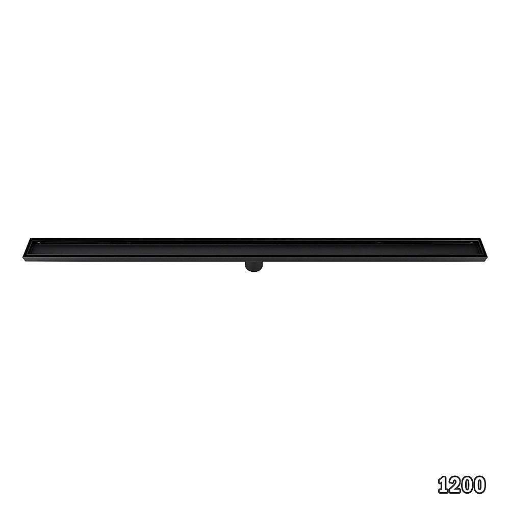 1200mm Black Tile Insert Shower Drain Grate with Center Outlet - Heavy Duty Floor Waste for Bathroom, Wet Room & Shower Enclosure - Anti-Clog Design for Easy Maintenance