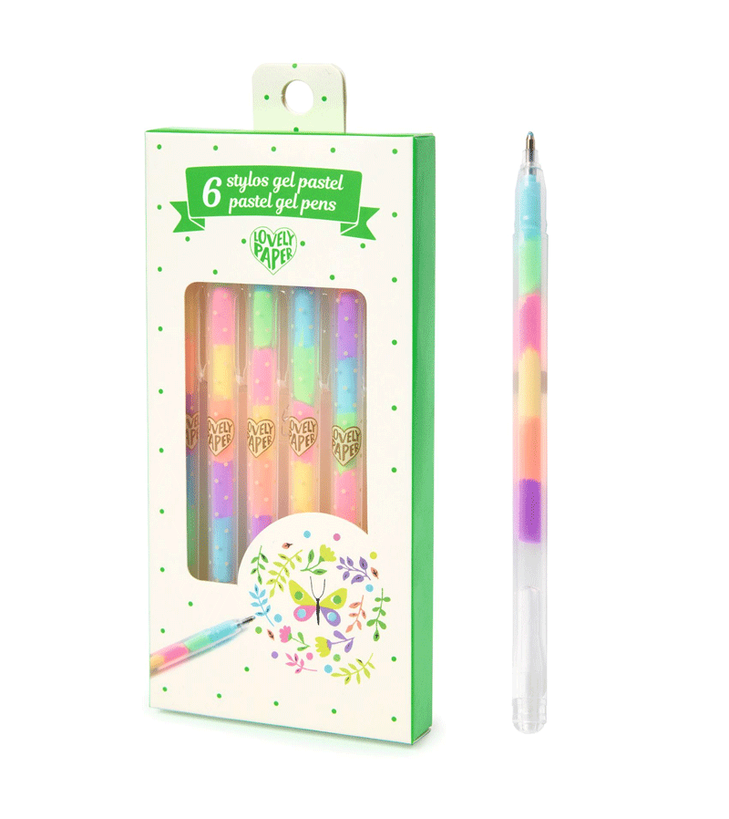 6 Pack Pastel Rainbow Gel Pens by Djeco - Vibrant Colors for Journaling, Scrapbooking & Note Taking - Lovely Paper Writing & Drawing Supplies