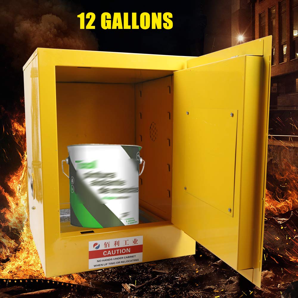 12 Gallon Flammable Liquid Safety Storage Cabinet - Leak-Proof, Manual Close, Welded Steel Construction with Adjustable Shelf & Warning Label - Ideal for Commercial Workshops, Home Garages, Laboratories & Paint Storage Areas