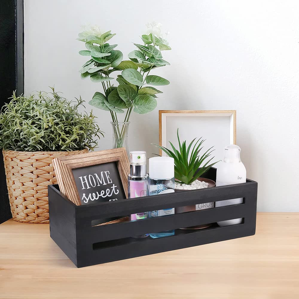 LotFancy 2-Pack Wooden Toilet Paper Holder & Black Toilet Tank Storage Basket - Farmhouse Bathroom Decor Organizer for Toilet Tank Top & Back | Perfect for Small Bathroom Organization, Rustic Home Decor, and Space-Saving Storage Solutions