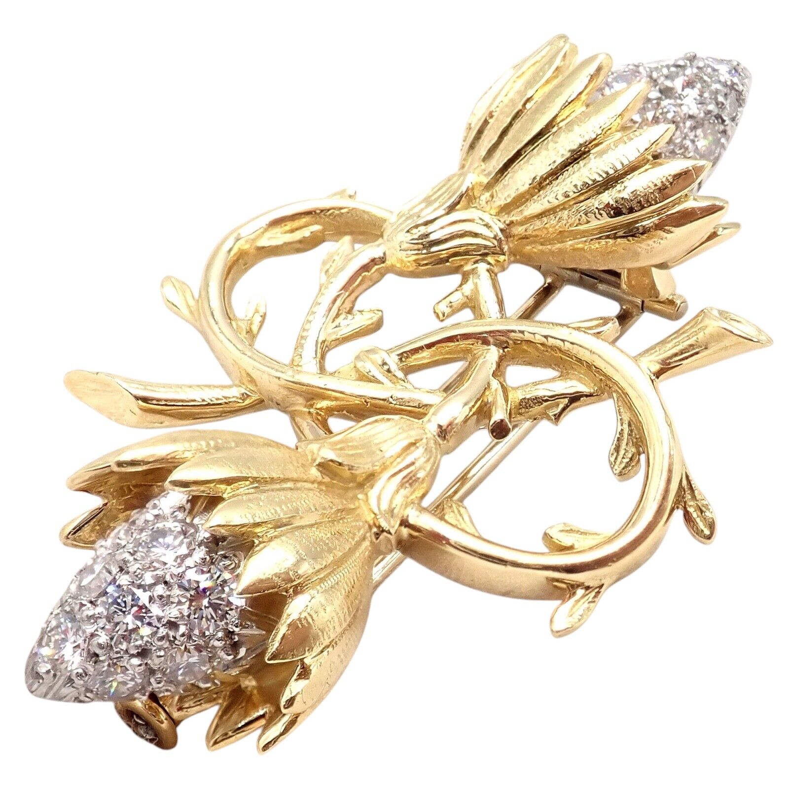 Authentic Tiffany & Co Schlumberger 18K Yellow Gold & Platinum Diamond Brooch Pin - Luxury Jewelry Gift for Women, Perfect for Weddings & Special Occasions