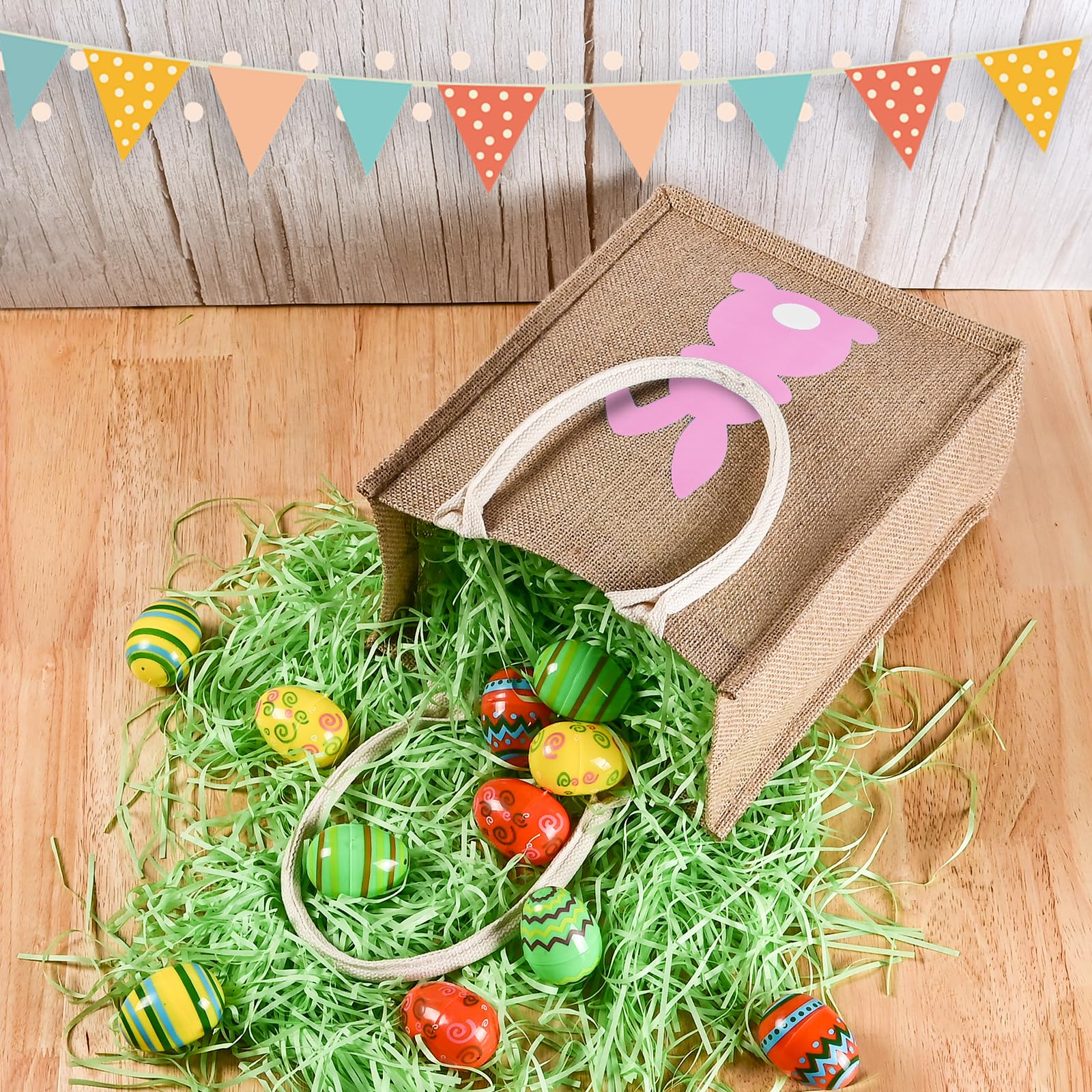 ATFUNSHOP Easter Tote Bag for Kids - Reusable Blue Bunny Basket for Egg Hunting - Durable Linen Easter Basket for Boys & Girls - Perfect for Easter Egg Hunts, Party Favors, and Spring Celebrations