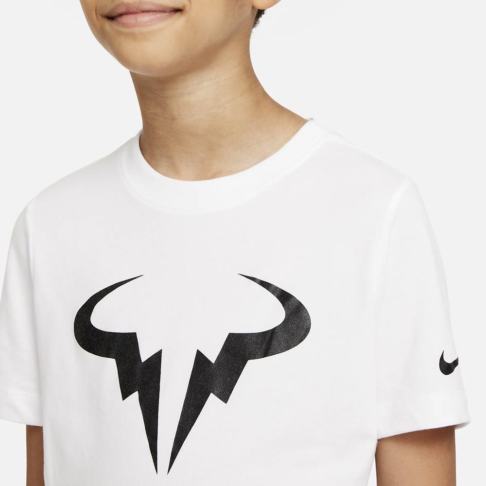 Nike Boys Rafa Tee - White & Black Short Sleeve T-Shirt for Kids - Perfect for Sports, School & Casual Wear