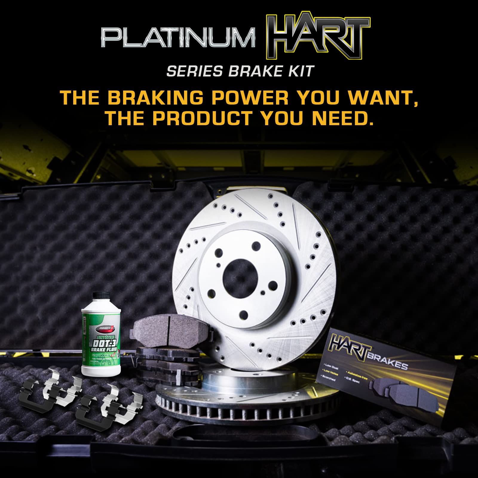 Hart Brakes Front & Rear Brake Pads and Rotors Kit - Semi-Metallic Brake Pads with Hardware Kit | PHCC.54047.43 | Perfect for Car Maintenance, DIY Brake Replacement, and Auto Repair Shops