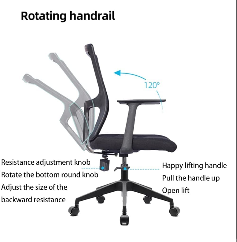 Ergonomic Office Chair with Adjustable Height, Lumbar Support & Swivel - Black Computer Desk Chair for Home & Office Workspaces