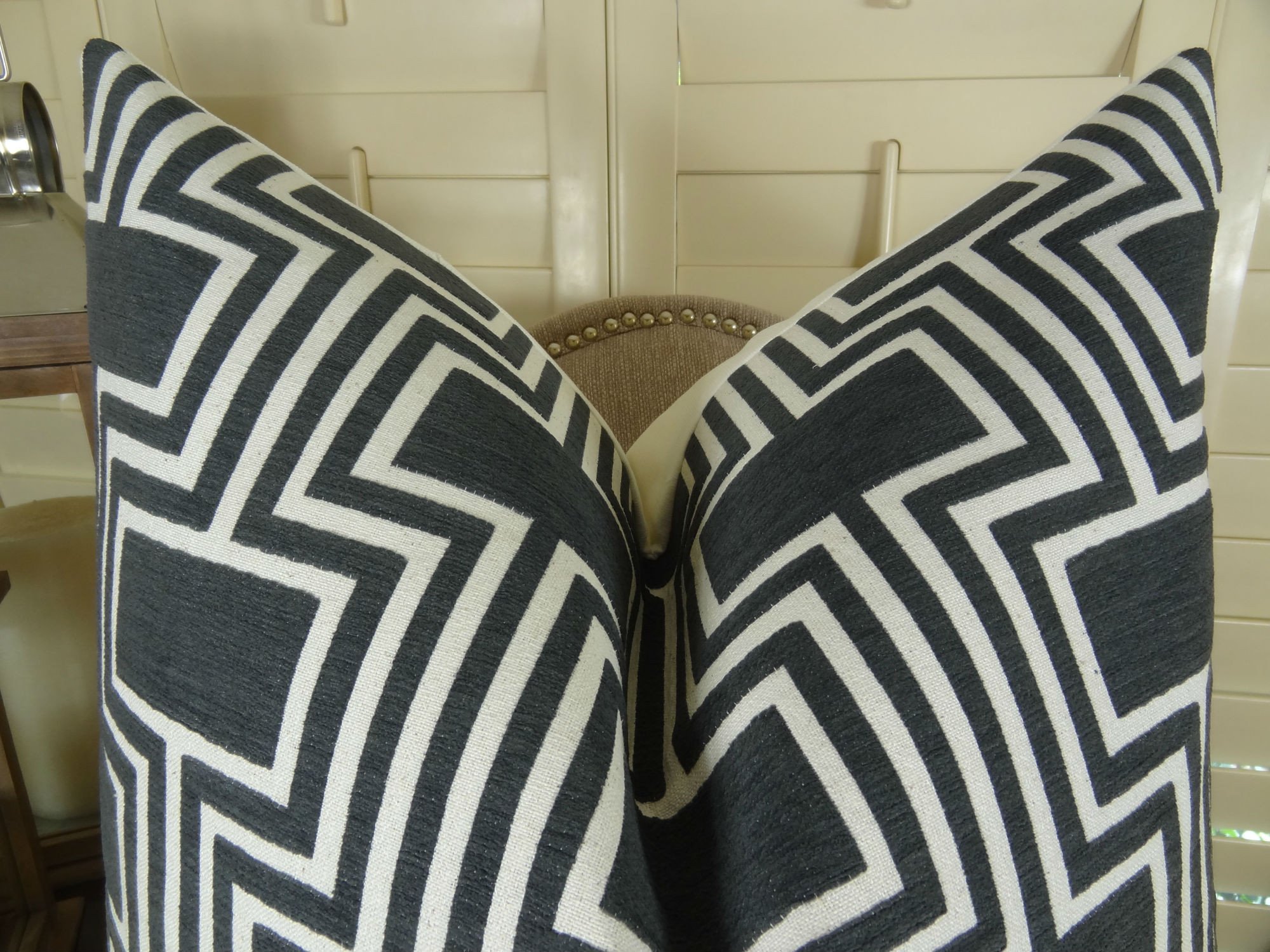 Black Geometric Throw Pillow - Modern Black & White Trellis Couch Pillow - Decorative Square Pillow for Sofa, Bed, Living Room - Made in USA