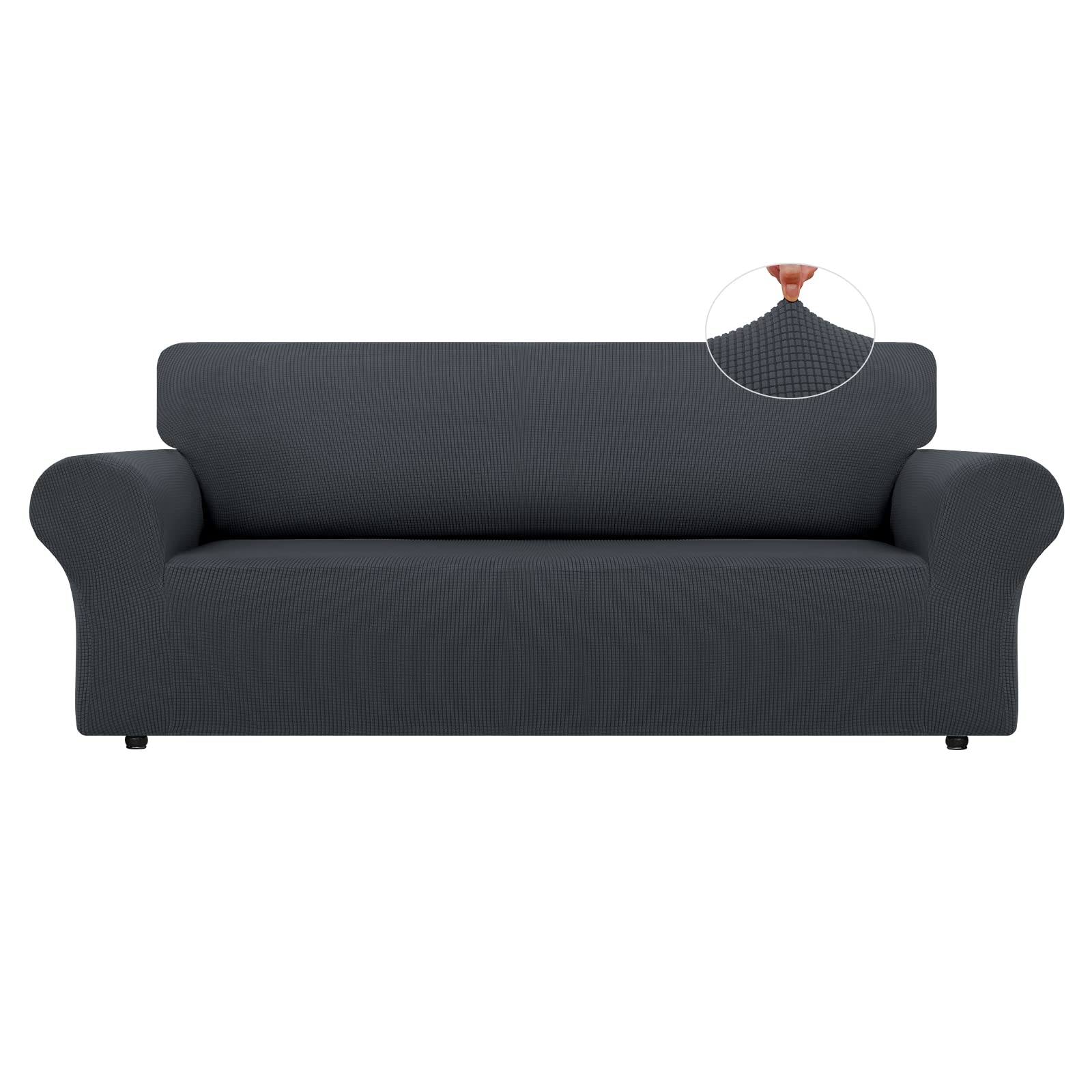 LURKA Stretch Sofa Covers - Spandex Non-Slip Couch Slipcover with Elastic Bottom, Soft Fabric for Kids & Pets (94-110 inches, X-Large, Dark Grey) - Perfect for Living Room, Family Room & Home Decor Protection