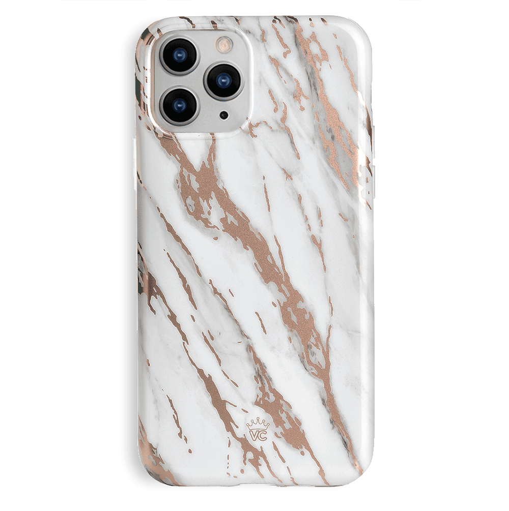 Elegant White Marble with Rose Gold Chrome iPhone Case - Slim Protective Cover for iPhone 13/14/15 Pro Max | Perfect for Everyday Use, Office & Travel