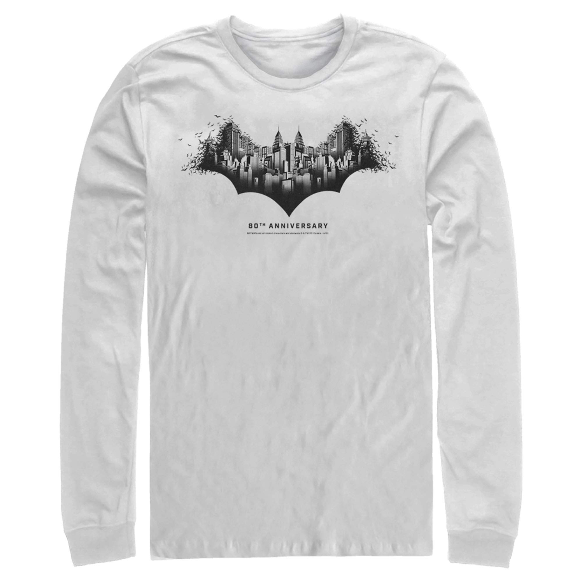 Batman Gotham Skyline Bat Shape Long Sleeve Shirt for Men | Superhero Graphic Tee | Casual Wear & Cosplay Costume