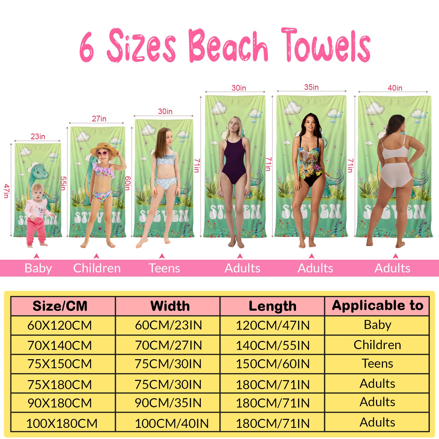 Personalized Beach Towels for Kids & Adults - Oversized Microfiber Beach Towel for Boys, Girls & Babies - Cute Custom Beach Towels for Pool, Vacation & Summer Fun