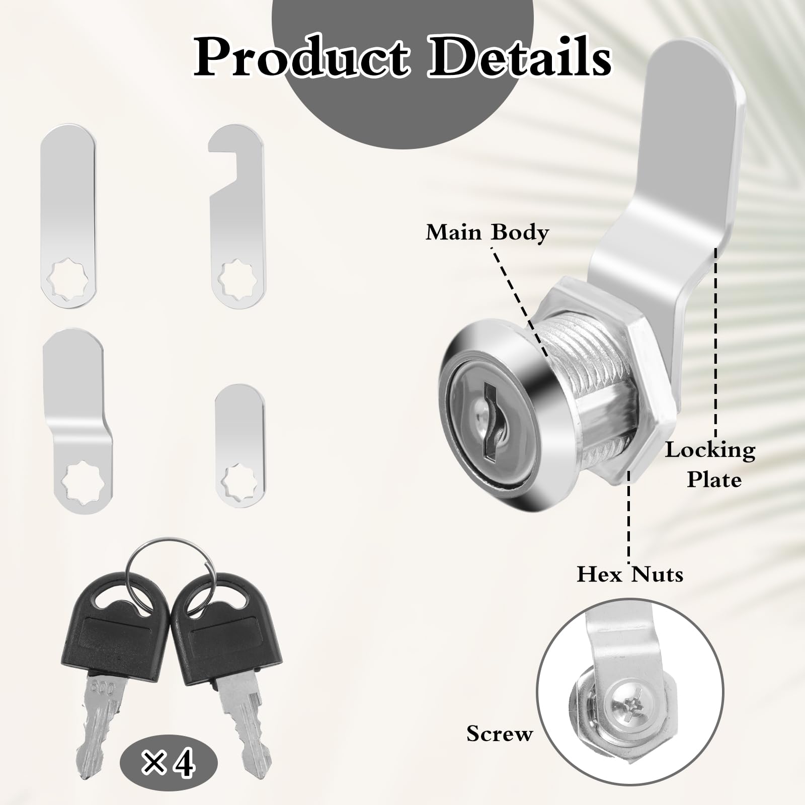 16mm Mailbox Lock with 4 Keys & 4 Lock Plates - Secure Cabinet Lock for Mailbox, Furniture, and Doors | Perfect for Home, Office, and Apartment Security