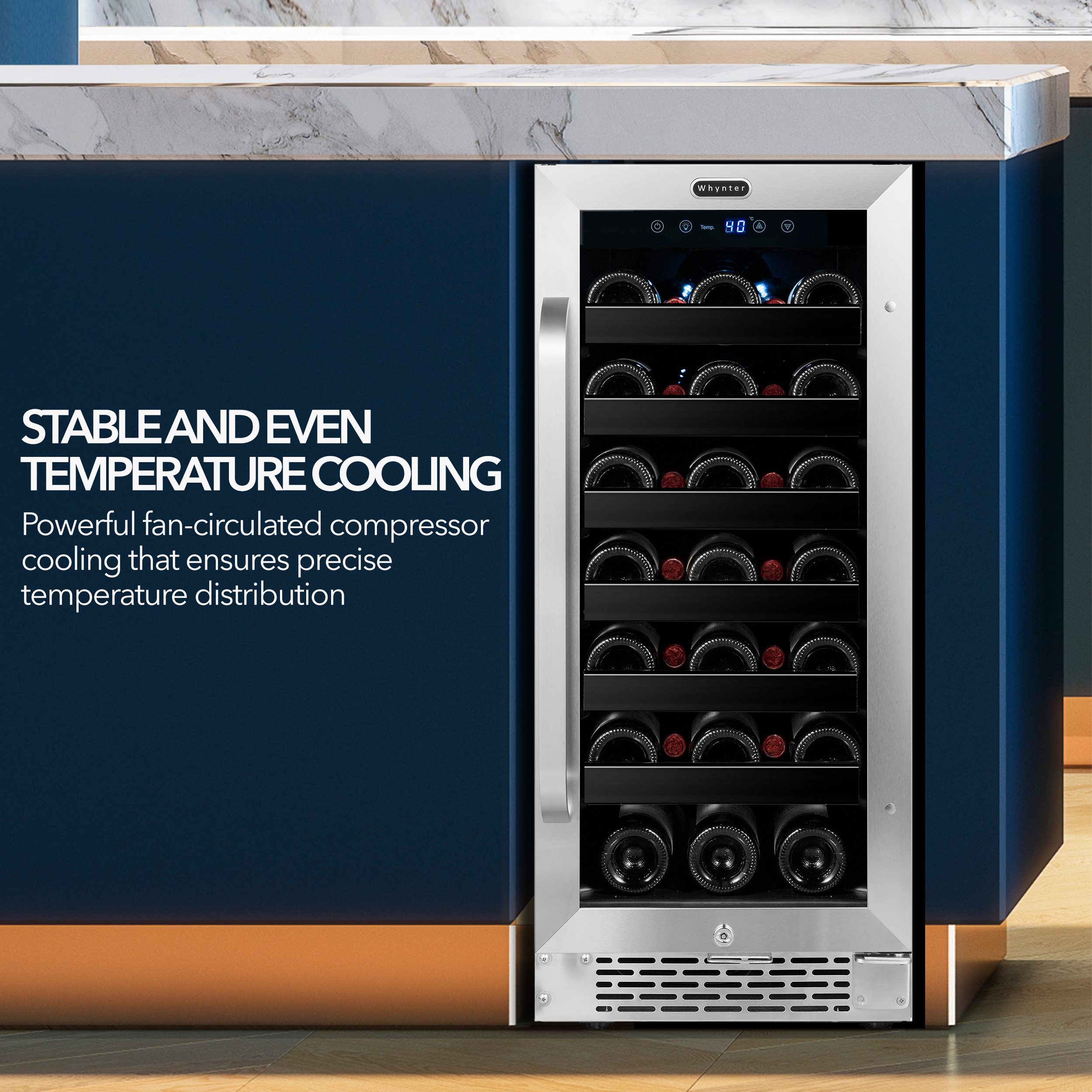 Whynter 15 Inch Built-In 33 Bottle Undercounter Stainless Steel Wine Cooler - Perfect for Home Bars, Restaurants, and Wine Cellars