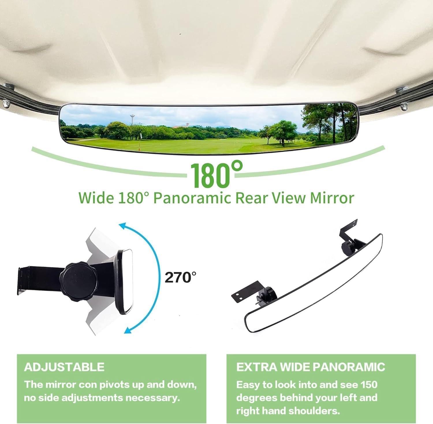 10L0L Golf Cart Folding Side Mirror & Panoramic Rear View Mirror Kit for Yamaha, EZGO, Club Car - Universal Fit for Golf Carts, Perfect for Safe Driving on Courses & Neighborhood Streets