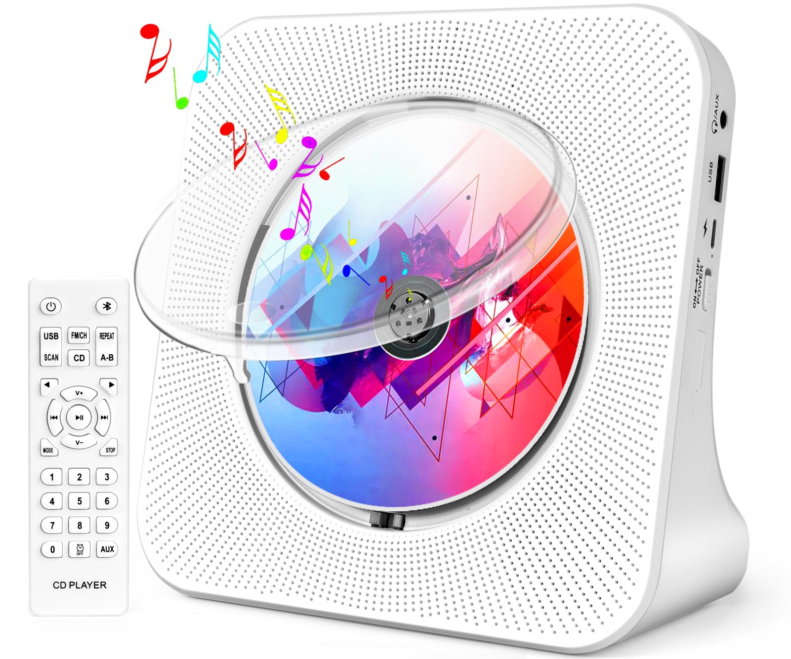 ROADOM Bluetooth CD Player with Speakers - Hi-Fi Stereo Sound, Remote Control, Supports CD/Bluetooth/FM Radio/USB/AUX/Timer/Repeat - Perfect for Home, Office & Bedroom Music Listening