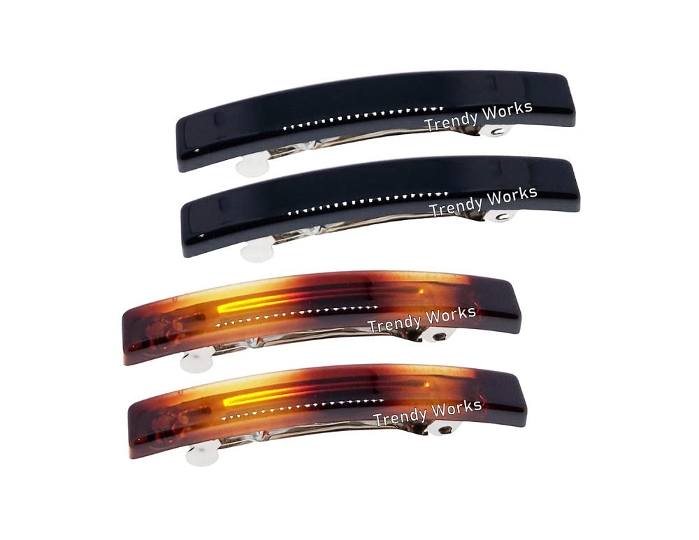 Trendy Works 4-Piece Mini Hair Barrettes (5.4cm) - Black & Brown Ponytail Clips for Women, Girls & Kids - Perfect for School, Work & Everyday Hairstyles