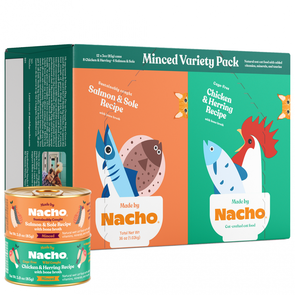 Made By Nacho Minced Variety Pack - Premium Grain-Free Wet Cat Food with Chicken & Tuna - Perfect for Indoor Cats & Picky Eaters - Great for Mealtime, Training Treats & Weight Management