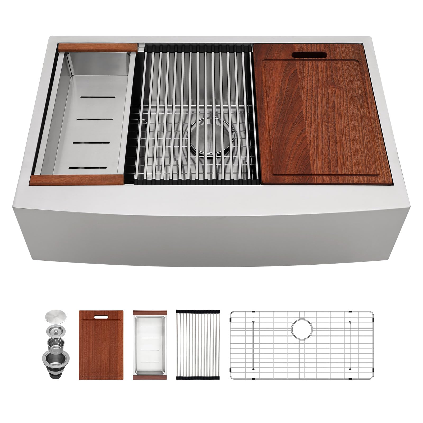 33 x 22 Inch Stainless Steel Farmhouse Kitchen Sink - 16 Gauge Apron Front Single Bowl with Ledge Workstation | Perfect for Country Style Kitchens, Food Prep & Washing Large Pots