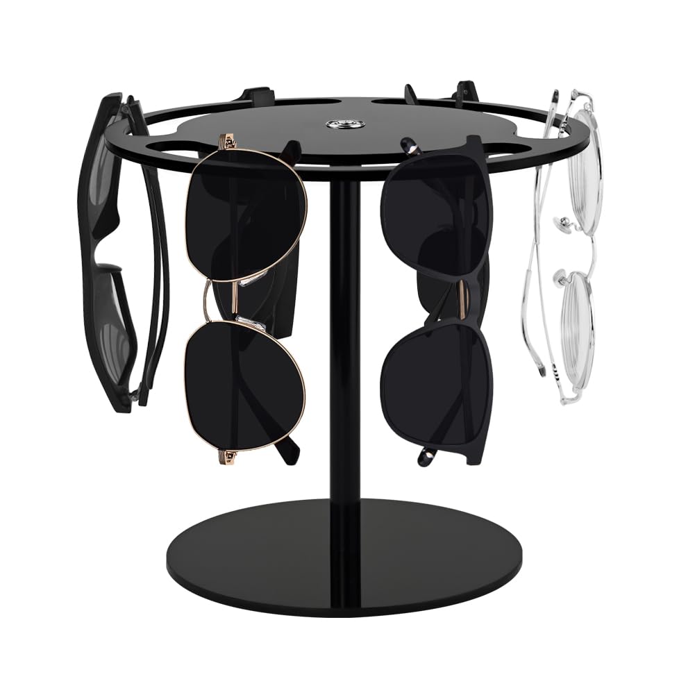 360° Rotating Acrylic Sunglasses Organizer Stand with Anti-Slip Base - Eyeglasses Display Rack Holder for Dresser Tabletop (8