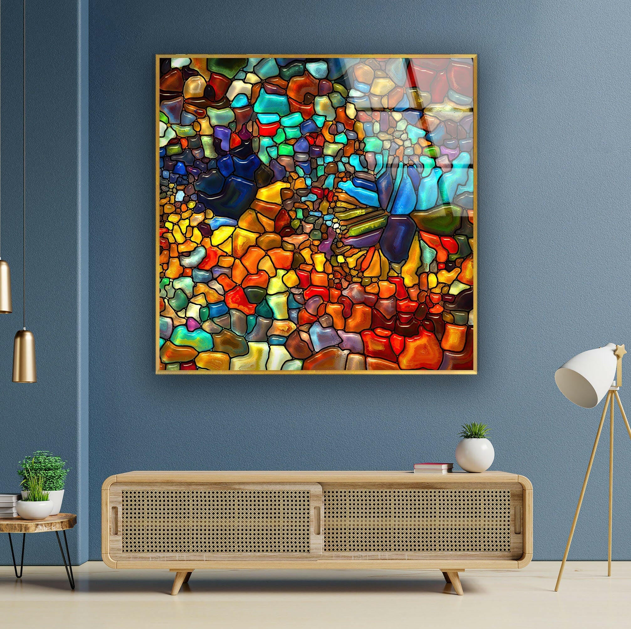 Vibrant Mosaic Stained Glass Wall Art - Handcrafted Decorative Panel for Living Room, Bedroom & Office Decor - Perfect Gift for Home Interior Design