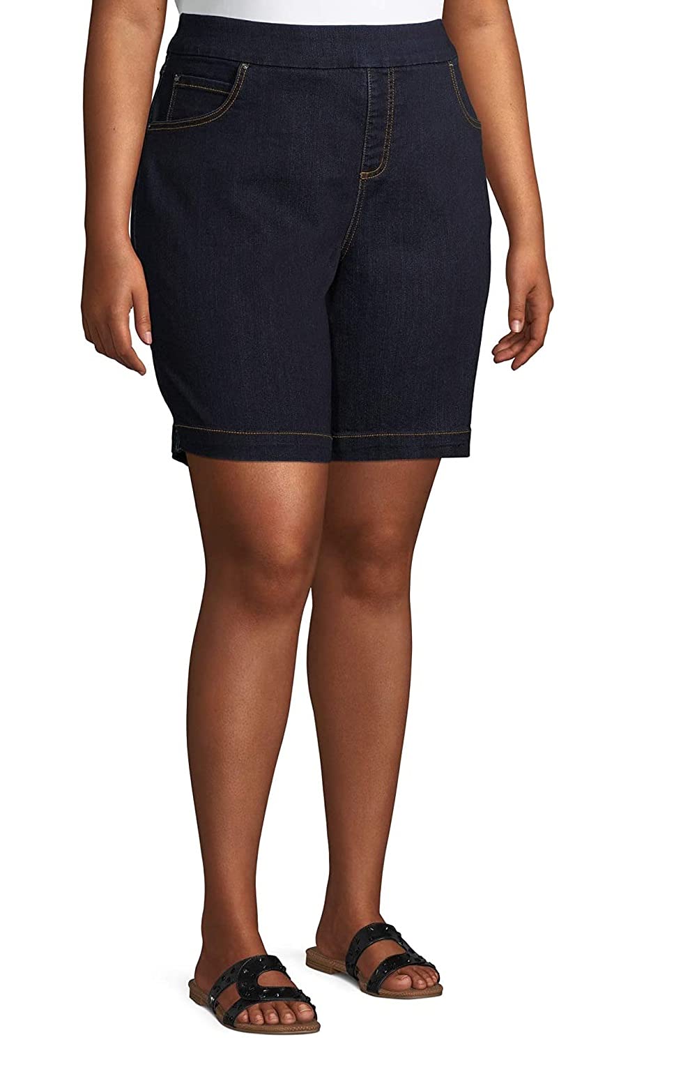Jack David Women's Plus Size Stretch Denim Shorts - Blue Black Washed High Waist Comfort Fit for Casual Wear & Summer Outfits