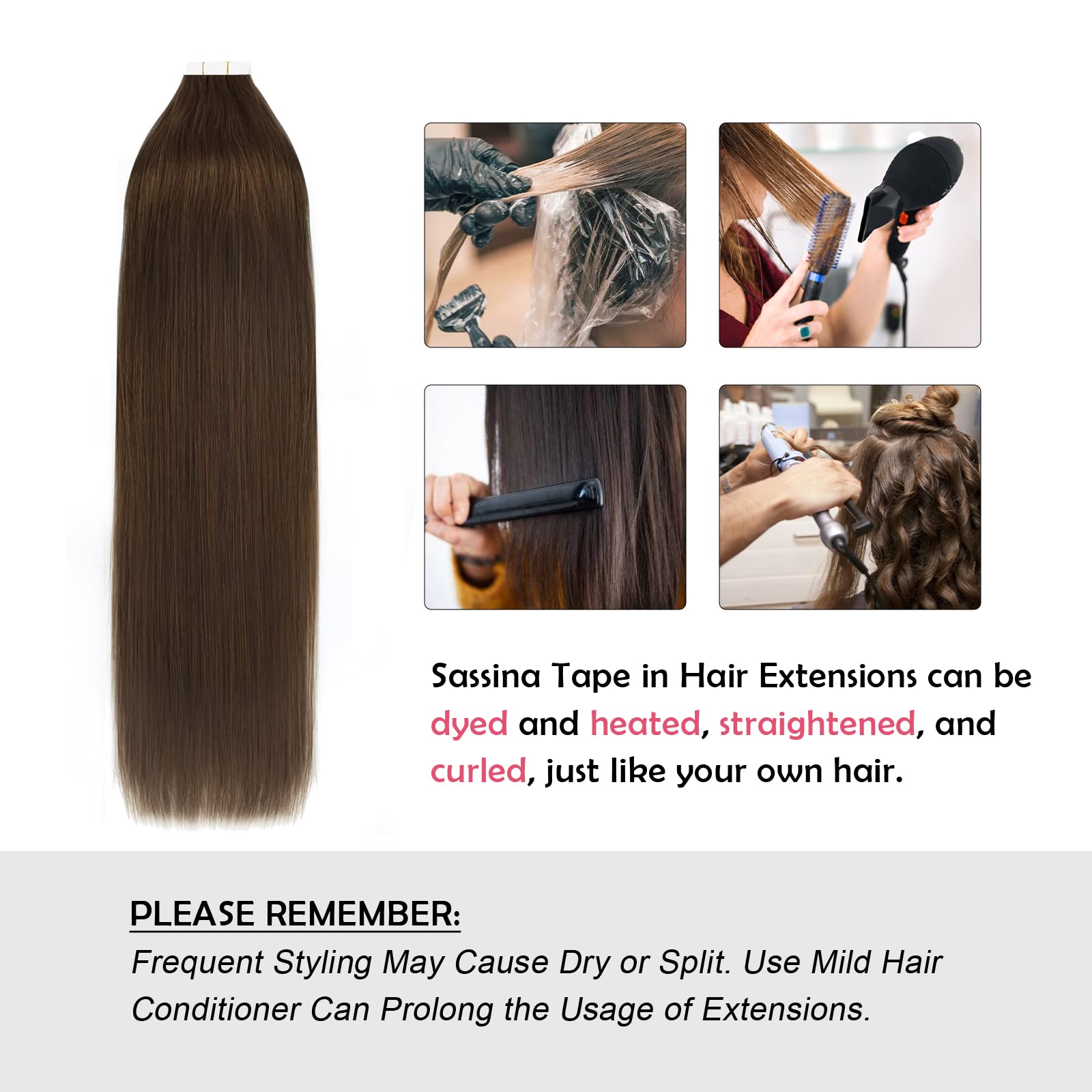 20 Inch Dark Brown Remy Human Hair Tape in Extensions - Long Straight Invisible Skin Weft, 50g Semi-Permanent (20 Pieces, #2) for Natural Volume & Length - Perfect for Weddings, Parties & Daily Styling