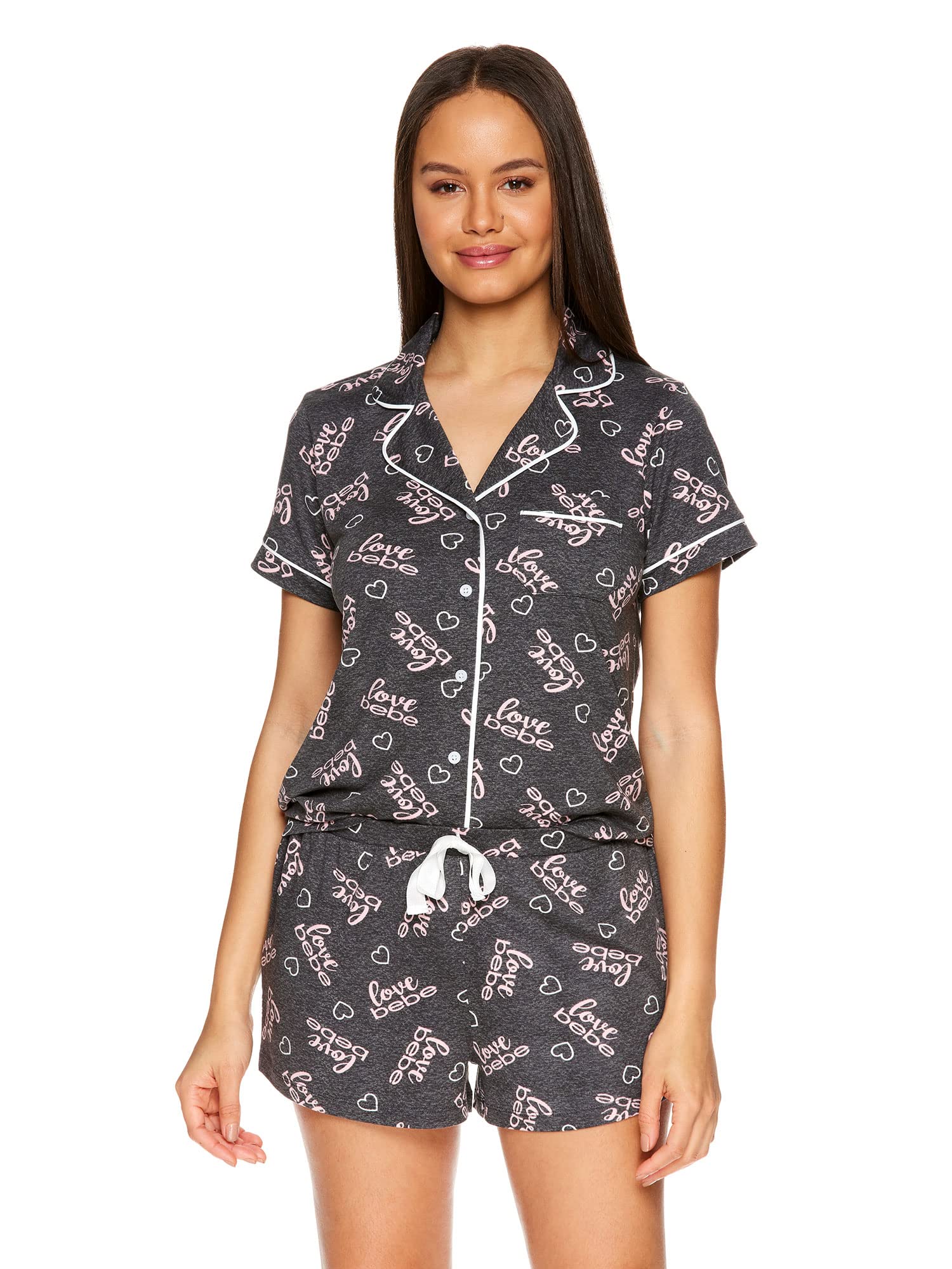 bebe Women's Button Down Pajama Set - Soft Sleepwear Shirt & Shorts for Comfortable Lounge & Nighttime Wear