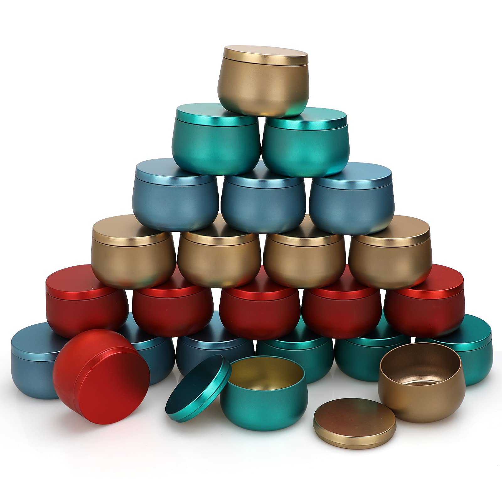 24-Piece Candle Tin Can Set with Lids - 8oz Candle Making Containers in 4 Colors for DIY Arts & Crafts, Home Storage & Gift Giving - Perfect for Wedding Favors, Party Decor & Aromatherapy