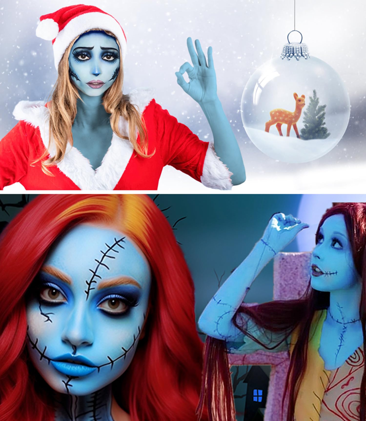 Go Ho Light Blue Face & Body Paint Stick - Water-Based, Washable, Full-Coverage Cream Makeup for Halloween, Cosplay, SFX (Corpse Bride & Sally Looks) - Safe for Adults & Kids - Party, Theater & Costume Events
