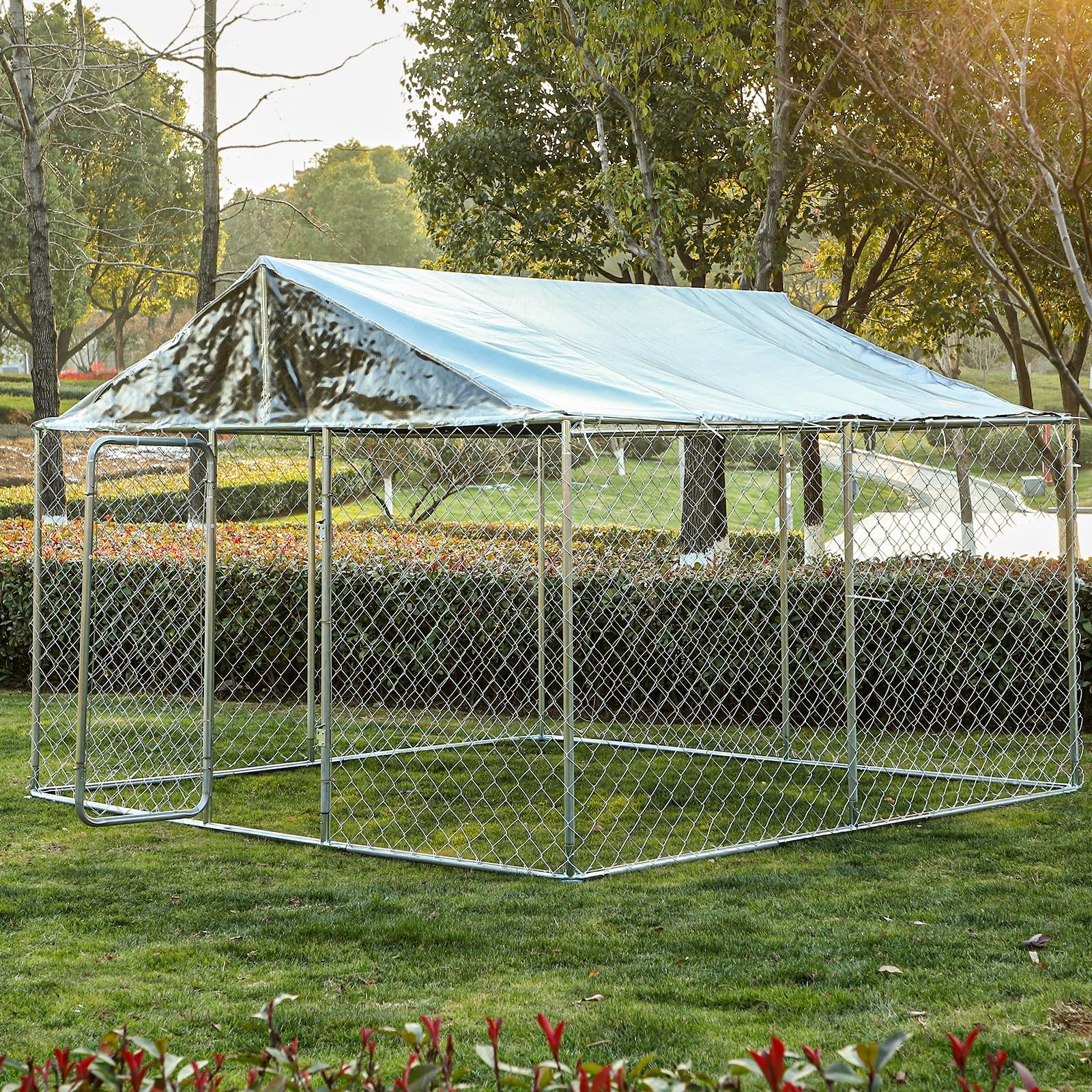 10x10x7FT Heavy Duty Outdoor Dog Kennel with Roof - Large Secure Lock Dog Cage, Waterproof & UV-Resistant Dog Playpen for Big Dogs - Perfect for Backyard, Kennel Runs, and Outdoor Dog Safety
