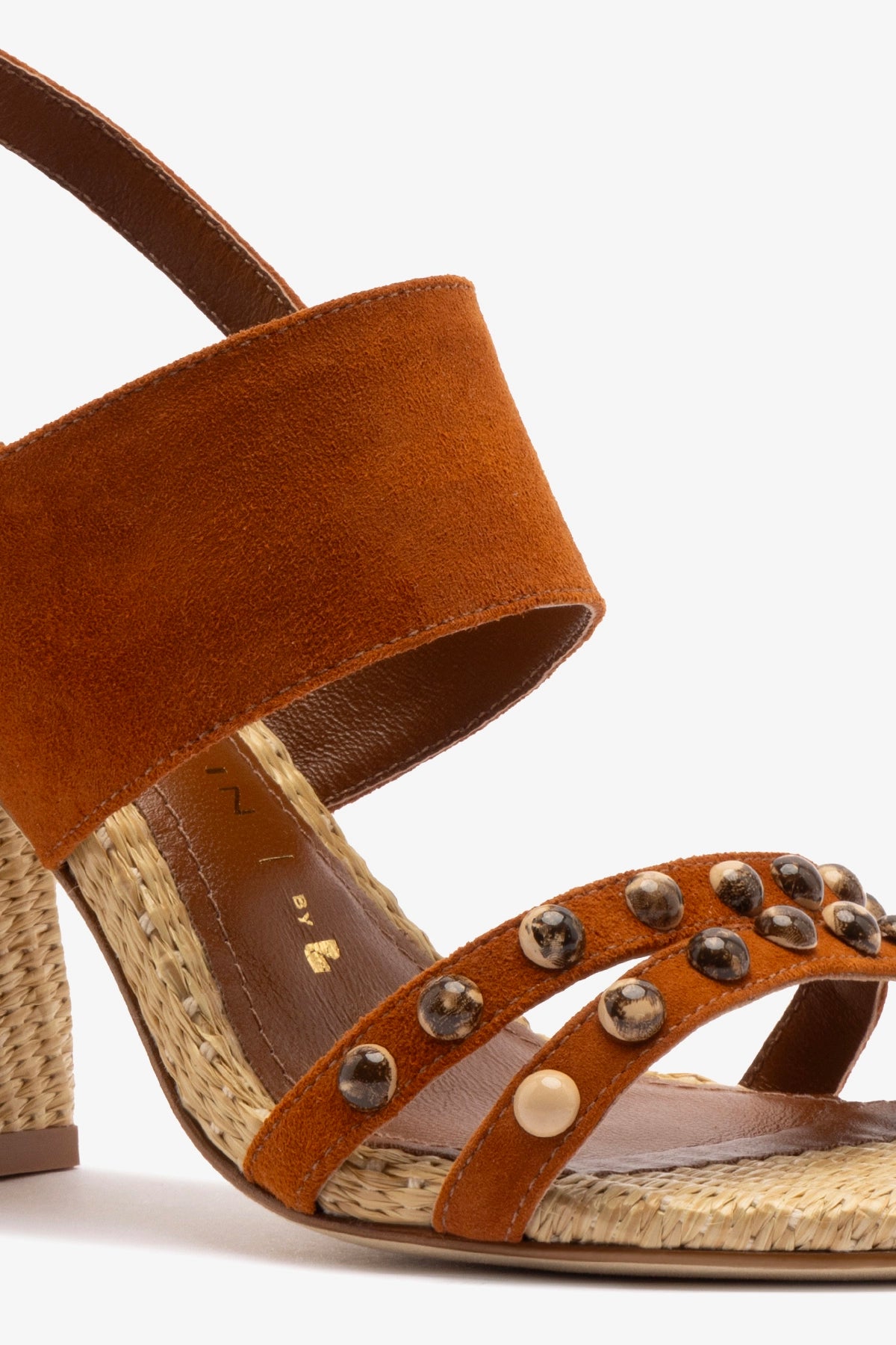 Chloe Gosselin by Larroudé Margot Women's Sandals - Chestnut Suede & Natural Raffia Strappy Heels | Perfect for Summer Weddings, Beach Vacations & Boho Chic Outfits