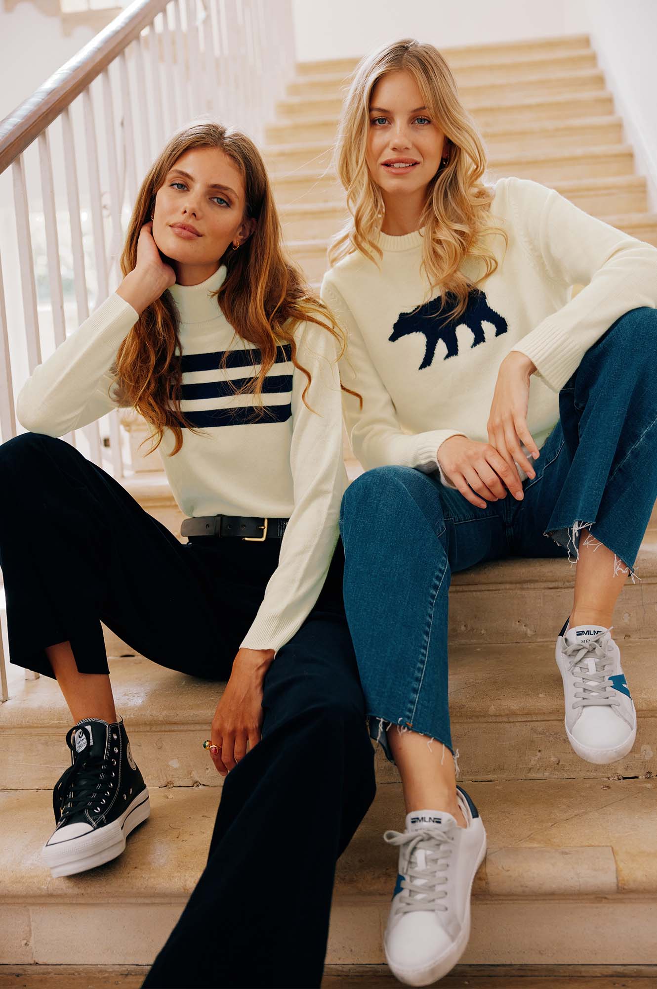 Premium Merino Wool Polar Bear Sweater for Women & Men - Soft & Warm Winter Pullover (Cream/Navy) - Perfect for Cold Weather, Outdoor Activities & Cozy Loungewear