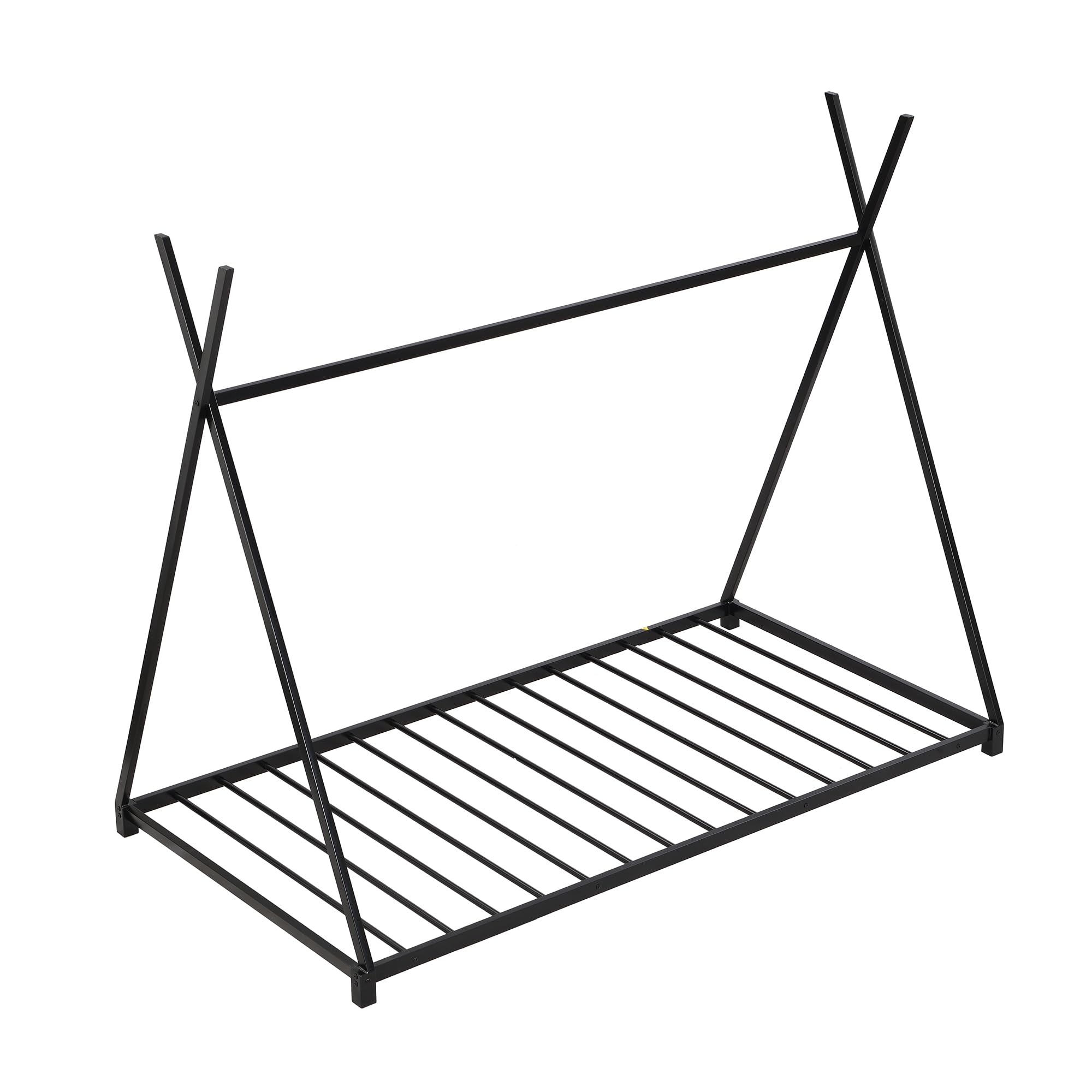 Montessori Floor Bed Frame Twin Size - Sturdy Wooden Twin Floor Bed with Slats & Triangle Structure - Kids House Bed for Boys & Girls - Black - Perfect for Montessori Bedrooms, Daycare Centers & Cozy Kids' Spaces