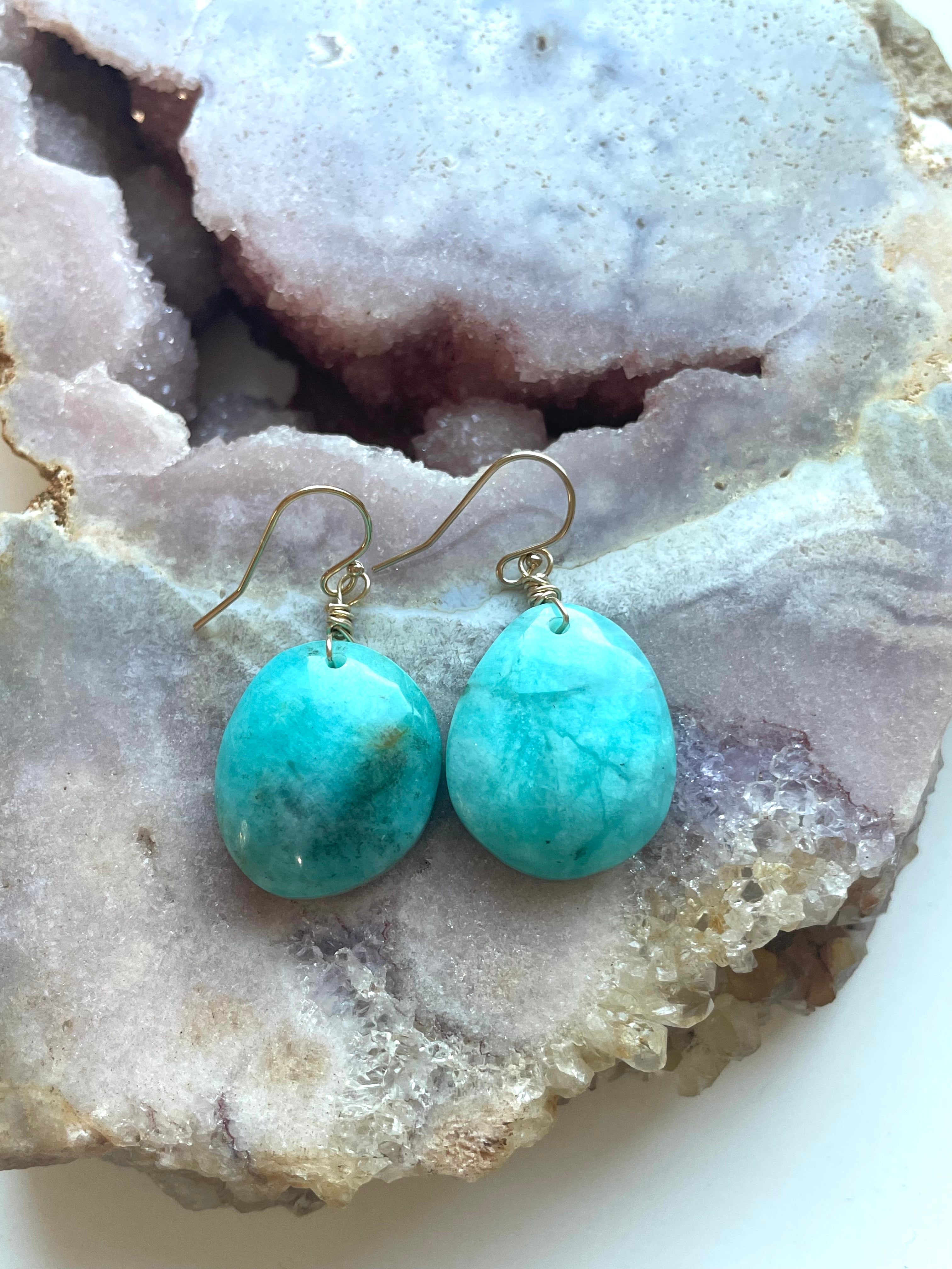 Amazonite Dangle Earrings in Gold Fill - Elegant Boho Jewelry for Women, Perfect for Parties, Weddings & Everyday Wear