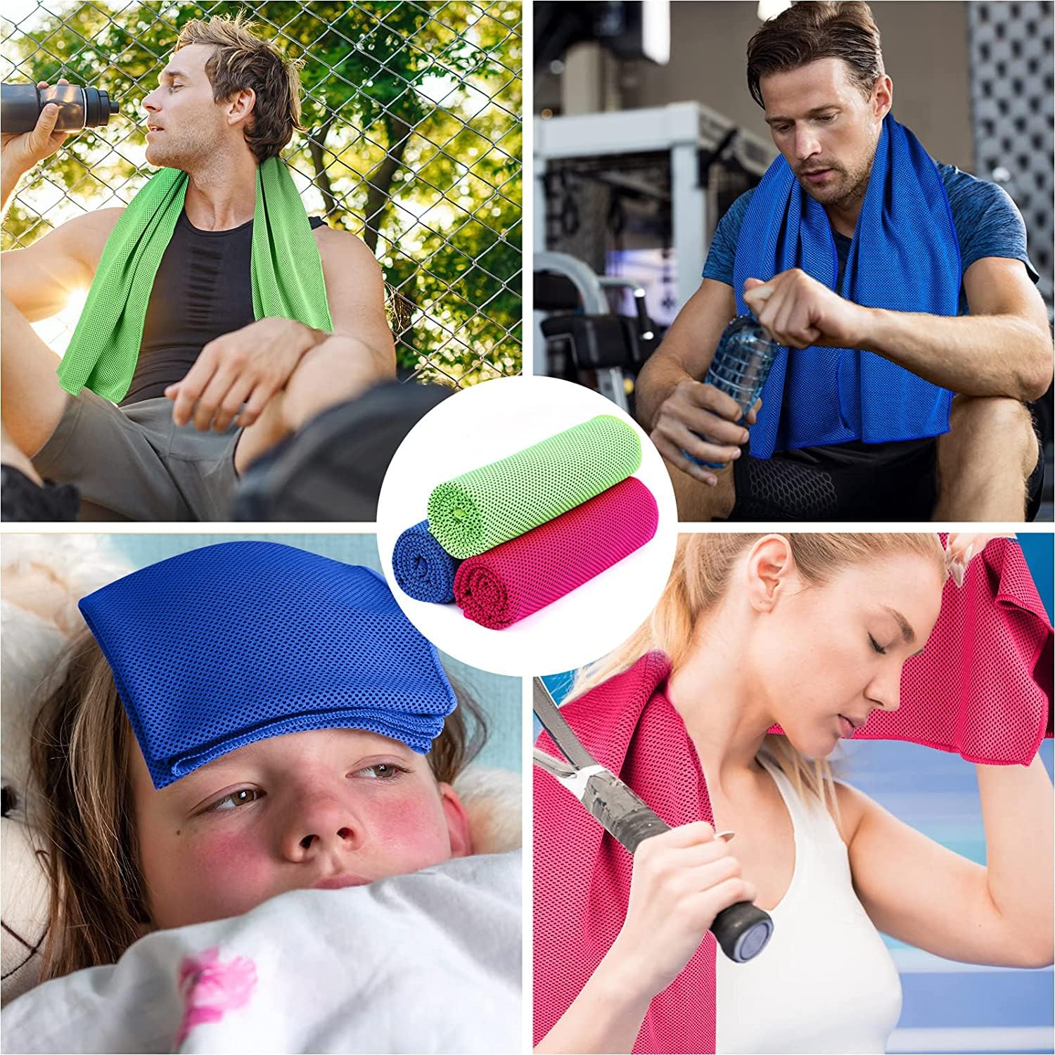 Oicia Cooling Towel Set of 3 - Premium Microfiber Ice Sports Towels for Workout, Yoga & Gym - Quick-Drying, Breathable & Chilly Workout Towels - Perfect for Hot Yoga, Running, Hiking & Outdoor Activities