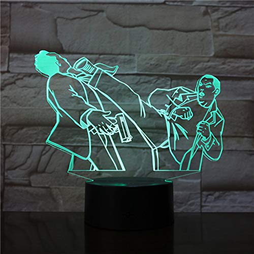 3D Kungfu Fight Night Light - LED Touch Switch Desk Lamp with 7 Color Changing Modes, Optical Illusion Decor for Home, Kids Room, Birthday Gift | Perfect for Bedroom, Nursery, Christmas Decor & Children's Playroom