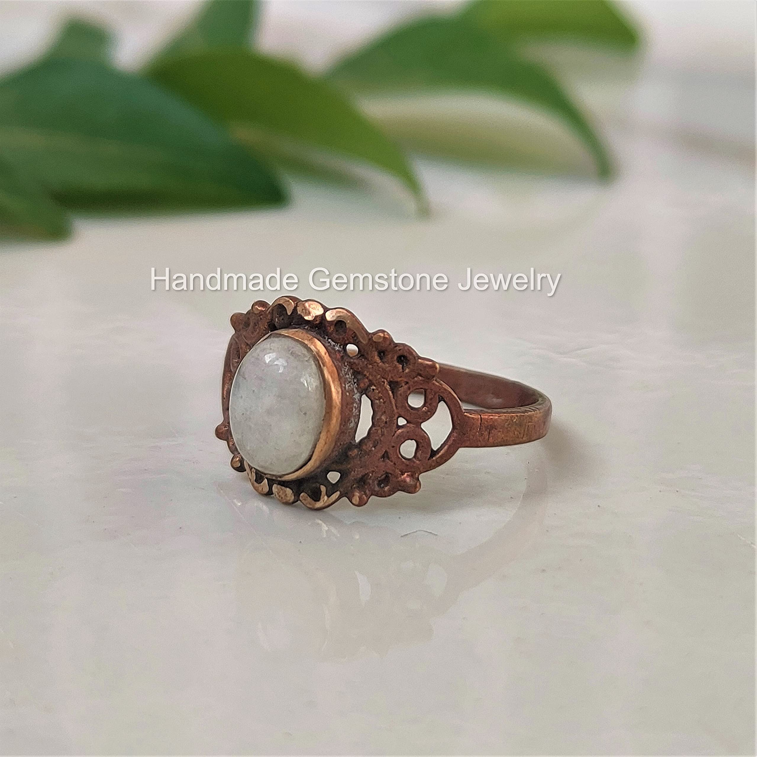 Natural Moonstone Ring - Blue Flash Rose Gold Filled Jewelry | Handmade Boho Princess Ring | Perfect for Weddings, Date Nights & Spiritual Healing