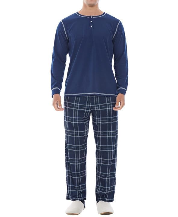 Yoimira Men's Soft Pajama Set with Pockets - Comfortable Sleepwear for Home & Lounge