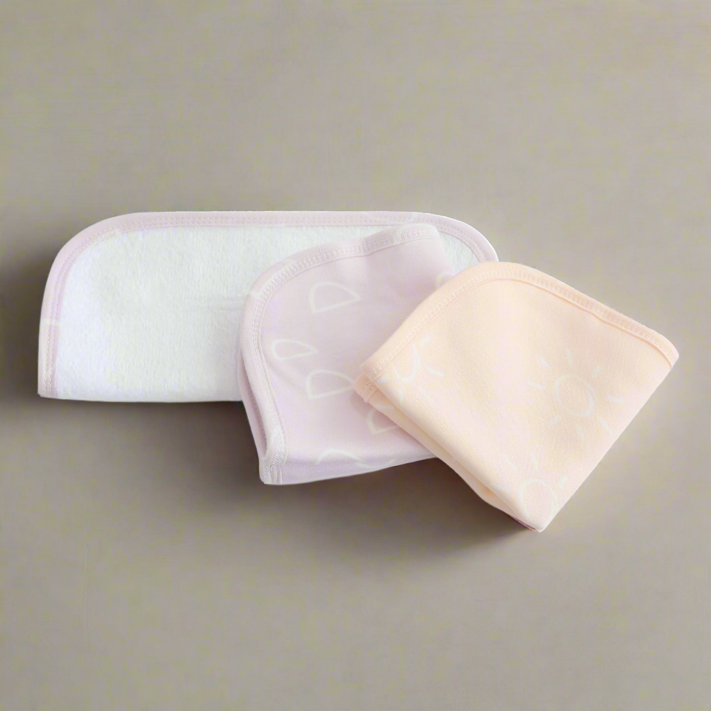 Nordic 3-Pack Wash Cloths - Soft Dusty Peach & Lilac Cotton Face Towels for Bath, Spa, and Gentle Skin Care