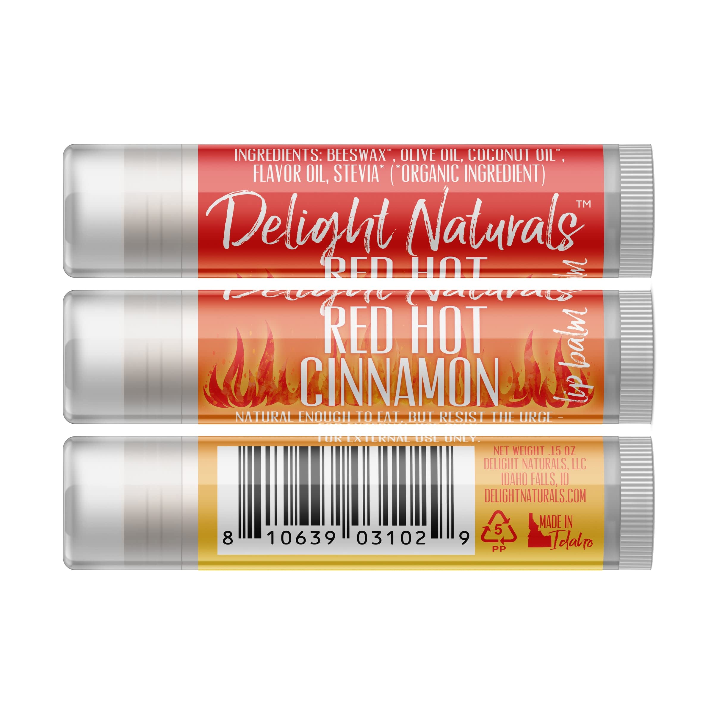 Red Hot Cinnamon Lip Balm Set of 3 - Moisturizing & Tingly Lip Care for Dry Lips - Perfect for Winter, Outdoor Activities & Gifts