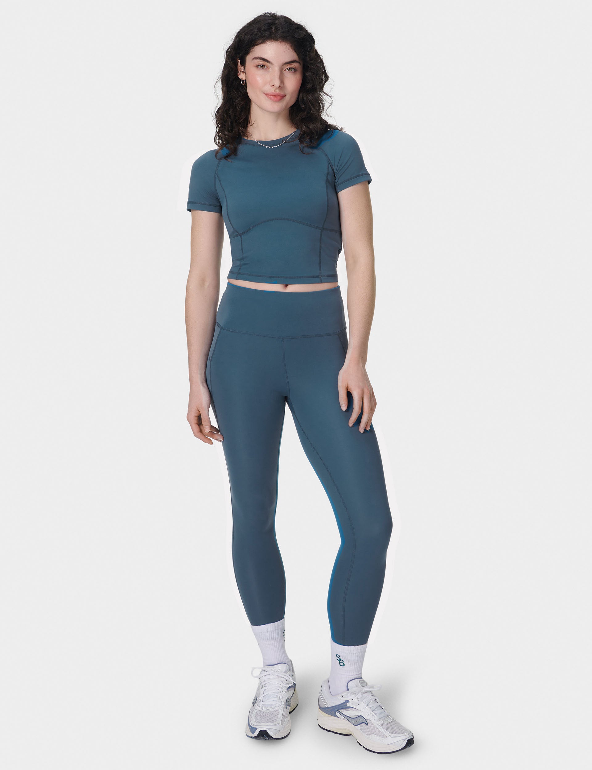 High Waist 7/8 Yoga Leggings for Women - Breathable Workout Pants in Subdued Blue | Perfect for Yoga, Gym, Running & Everyday Wear