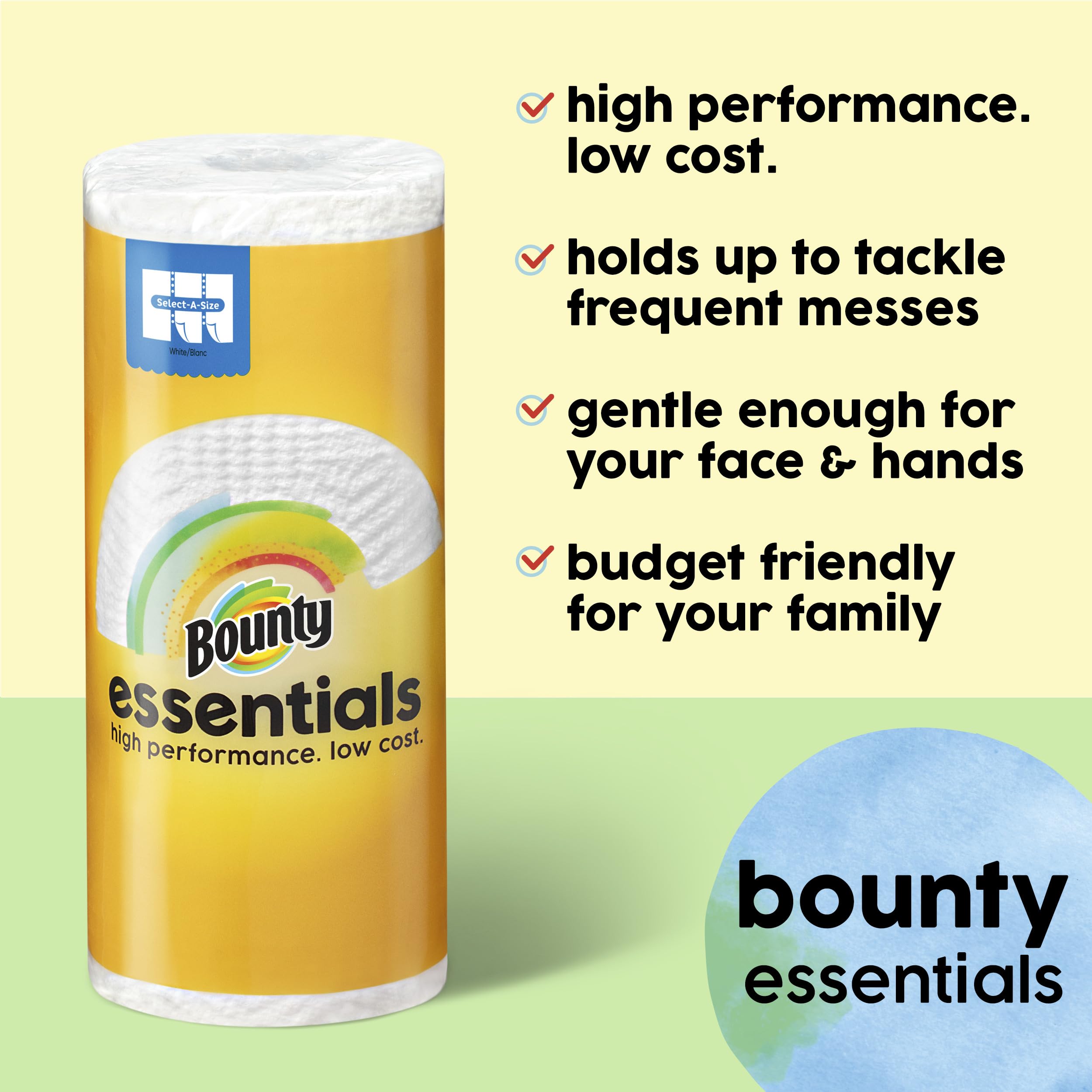 Bounty Essentials Select-A-Size Paper Towels, White, 2 Triple Rolls (6 Regular Rolls) | Super Absorbent & Strong | Perfect for Kitchen Cleaning, Spills & Household Use