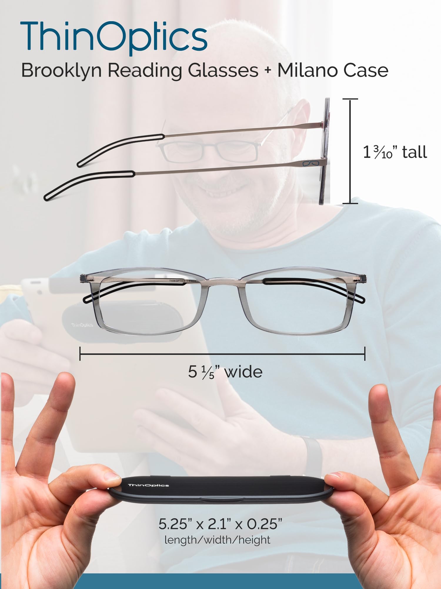 ThinOptics Rectangular Reading Glasses - Slim & Lightweight Readers for Women & Men - Perfect for Reading, Travel & Everyday Use