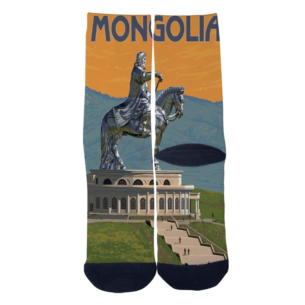 Vintage Travel Mongolia Socks - Custom Crew Socks for Men & Women | Cartoon Design, Comfortable Casual Socks for Travel, Gift & Everyday Wear