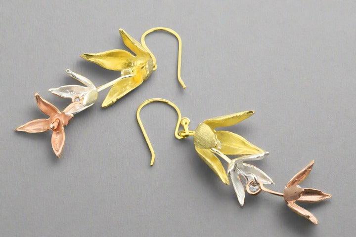 3-Piece Floral Drop Earrings Set - Silver, Gold, Rose Gold for Women | Elegant Dangle Earrings for Parties, Weddings & Everyday Wear