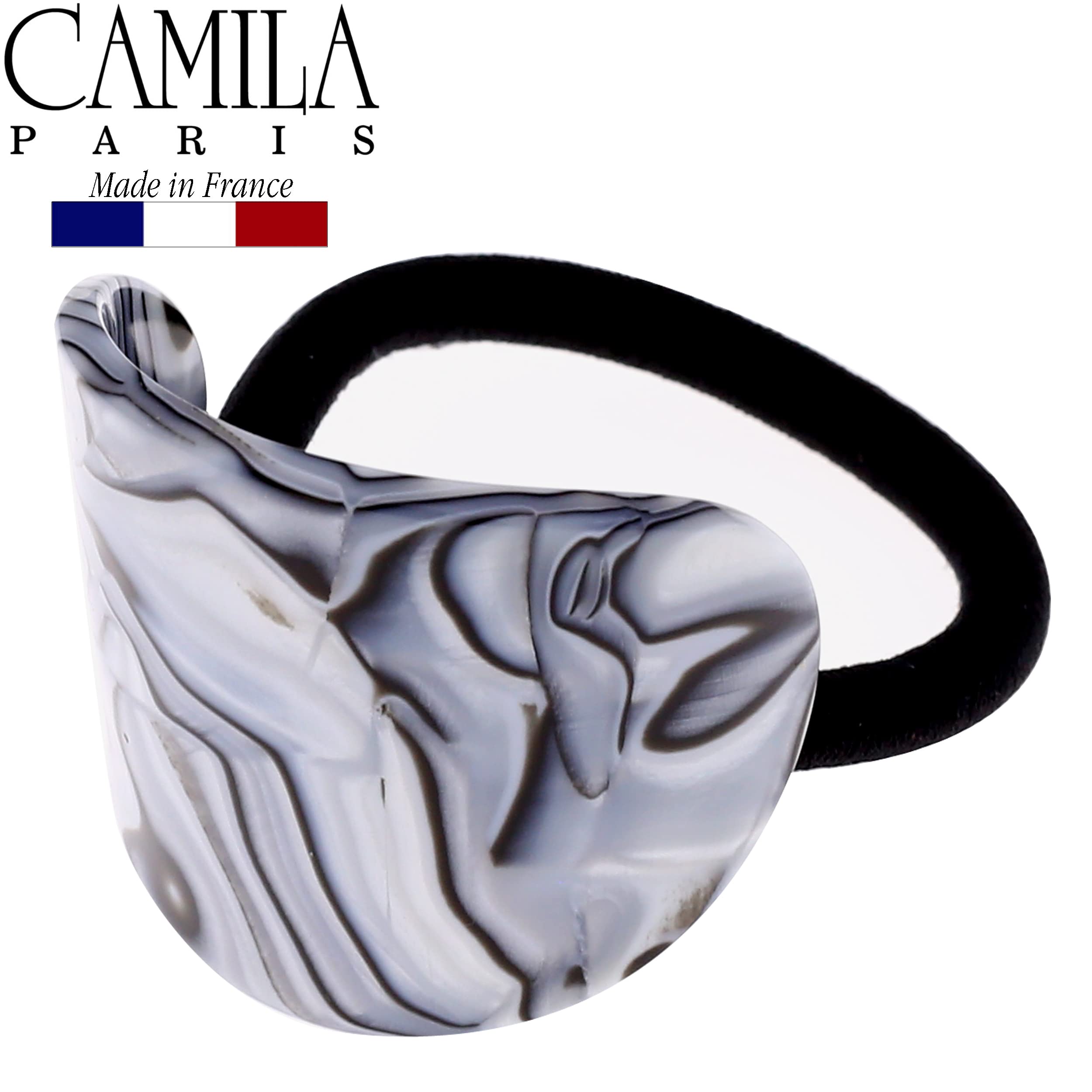 Camila Paris CP2966 French Hair Ponytail Holders - Handmade Gray Elastic Hair Ties for Women & Girls | Strong Grip No-Slip Hair Clips | Soft Flexible Styling Accessories | Made in France | Perfect for Workouts, Office & Everyday Use