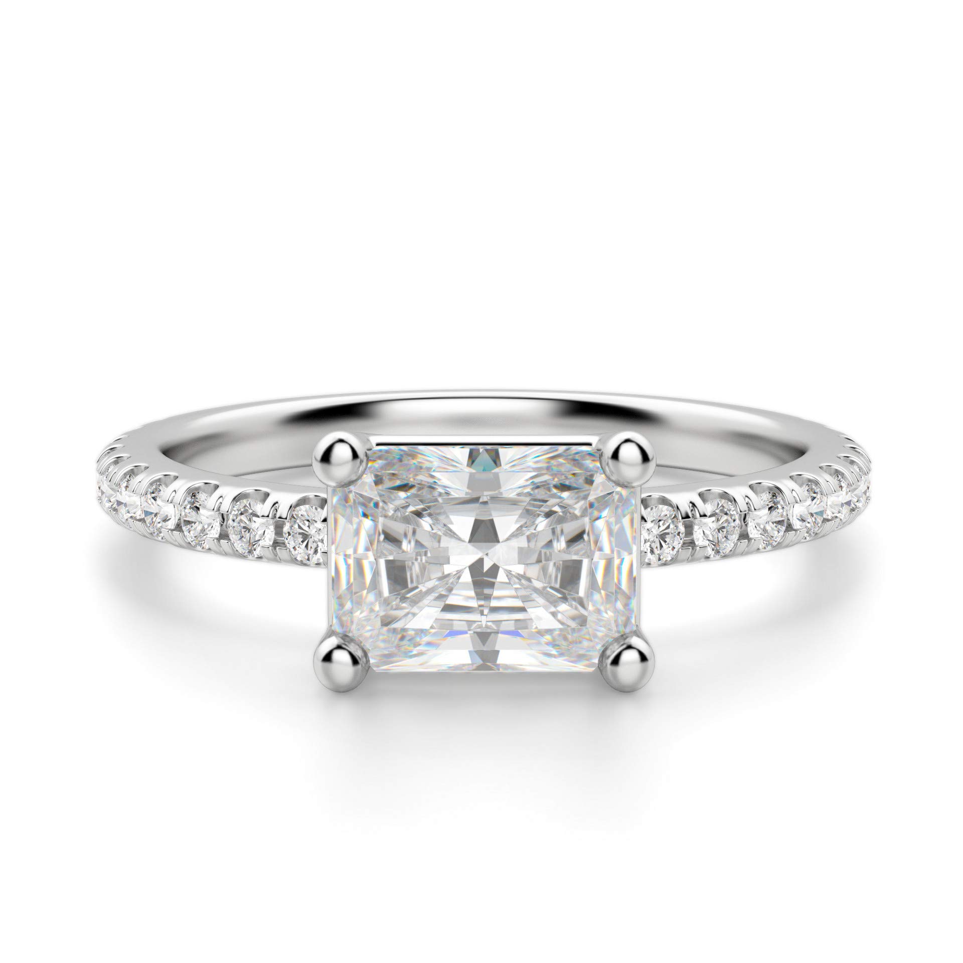 East West Accented Basket Engagement Ring - 2.50CT Radiant Cut VVS1 Colorless Moissanite in 925 Sterling Silver - Promise Ring, Wedding Band, Anniversary Gift - Perfect for Proposals, Bridal Jewelry & Special Occasions