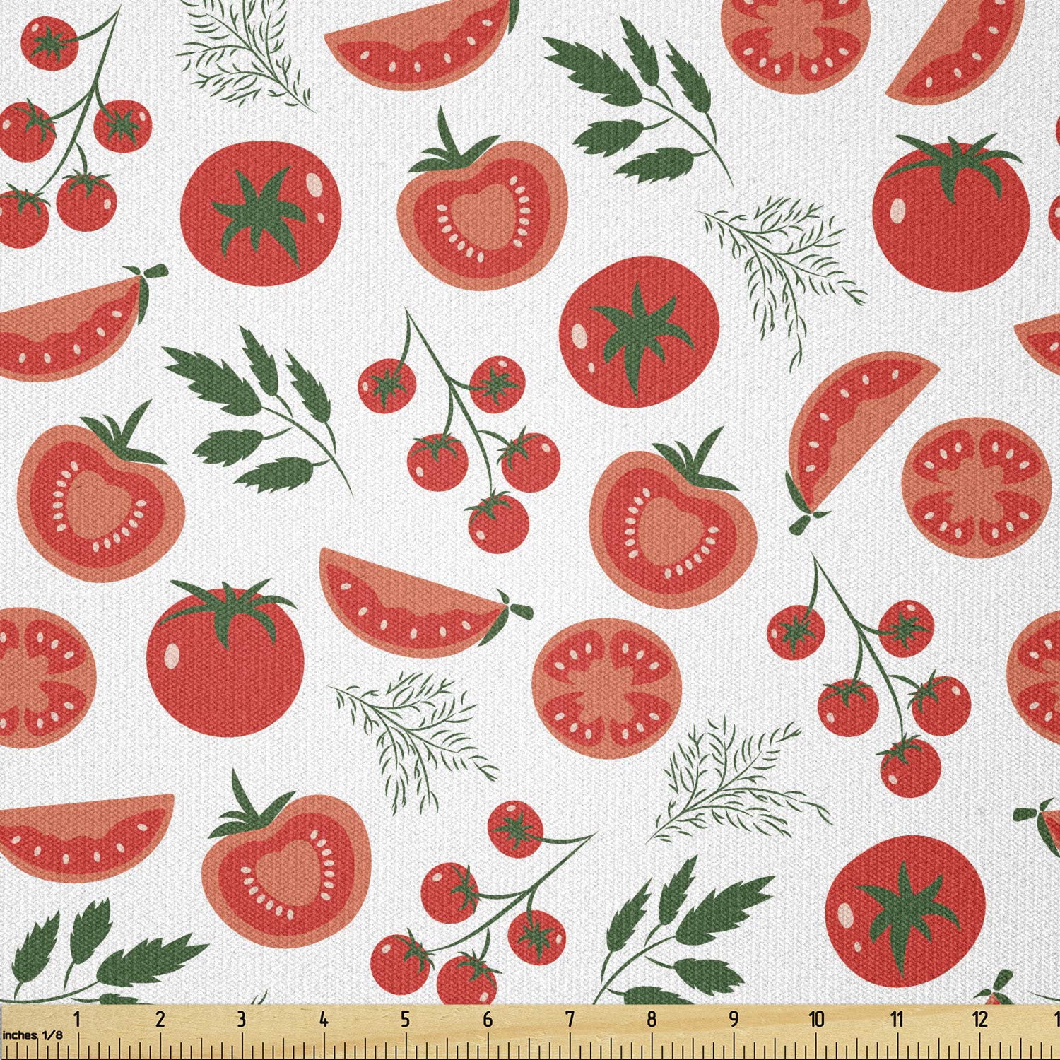 Ambesonne Stretch Knit Fabric by The Yard - Organic Tomato Print for Clothing & Crafts, 10 Yards Vermilion White | Perfect for DIY Sewing Projects, Home Decor, and Healthy Lifestyle Apparel